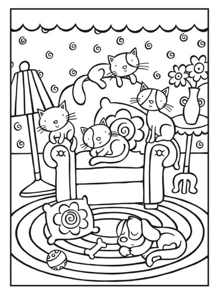 Раскраска котик в домике