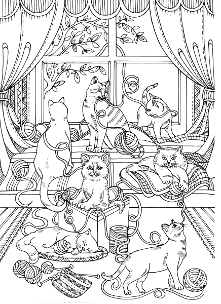 Кошка на окошке раскраска