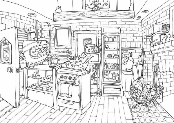 Комната внутри раскраска