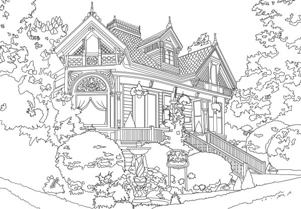 Красивый домик для раскрашивания