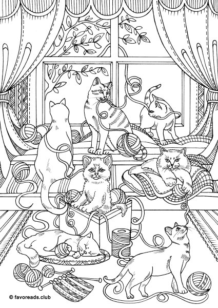 Кошка на окошке раскраска