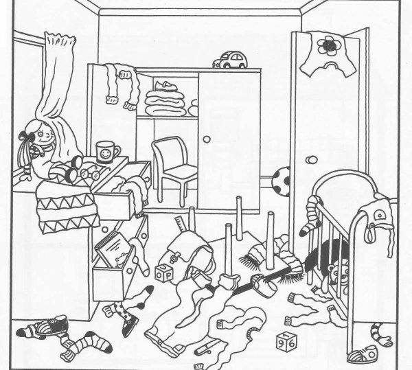 Раскраски беспорядок в комнате