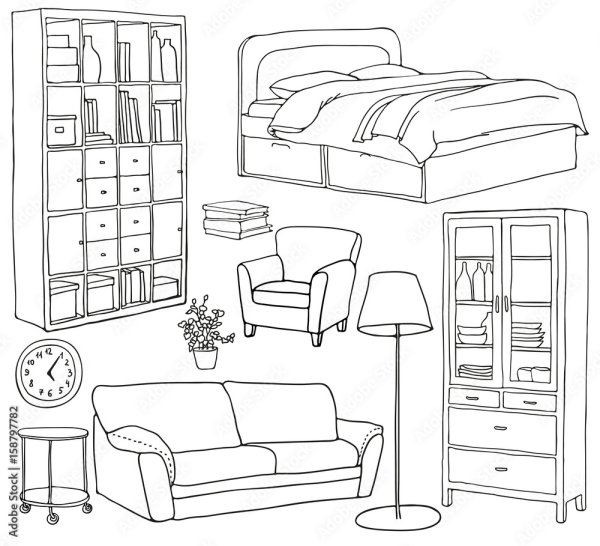 Раскраска комната с мебелью