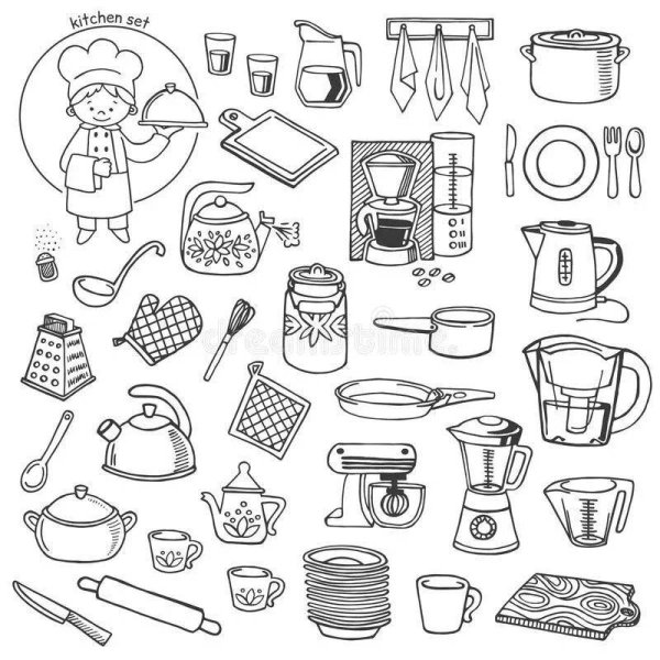 Кухонные принадлежности раскраска для детей
