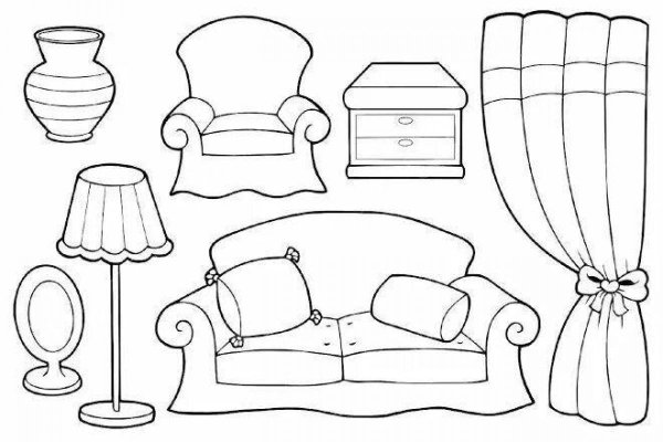 Раскраска кукольный домик с мебелью