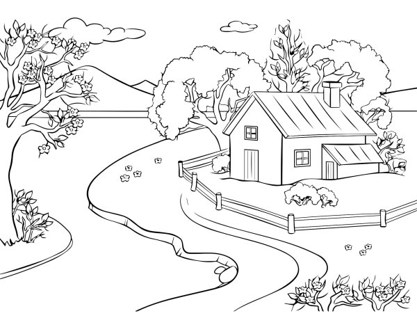 Сельский пейзаж раскраска