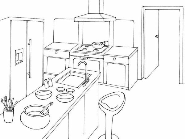 Кухня раскраска для детей