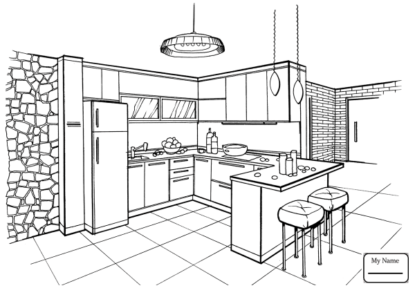 Раскраска комната кухня