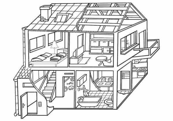 Раскраска домик изнутри