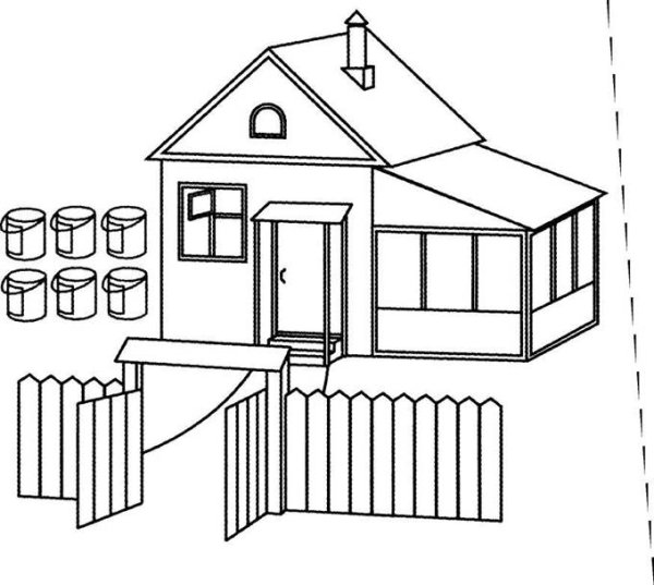 Раскраска домик с забором