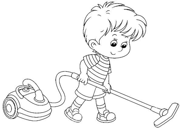 Мальчик с пылесосом раскраска