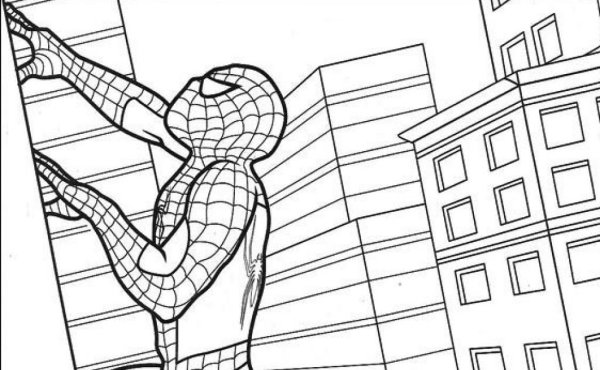 Человек-паук на доме раскраска