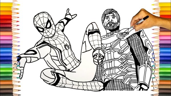 Раскраска человек паук и Мистерио