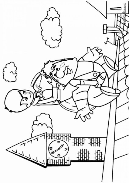 Раскраска малыш и Карлсон который живет на крыше