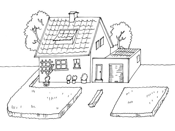 Домик с дорожкой раскраска