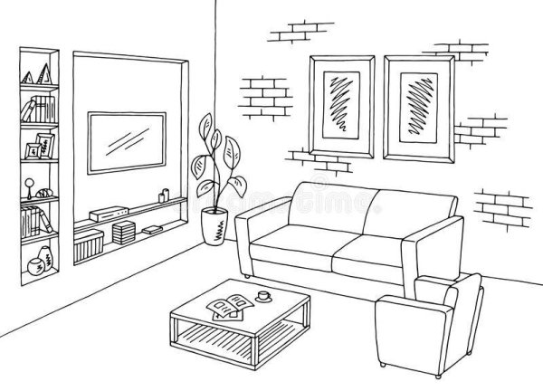 Гостиная рисунок черно белый