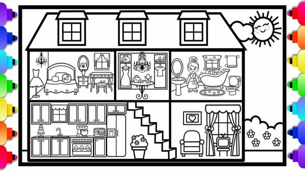 Раскраска дом внутри внутри большой