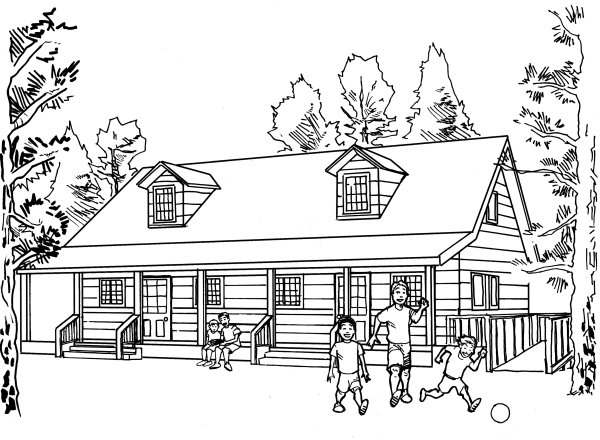 Одноэтажный дом карандашом