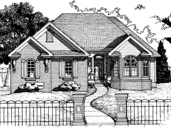 Эскиз одноэтажного дома карандашом