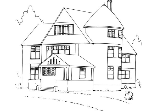 Раскраска двухэтажный дом