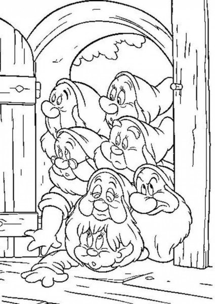 Раскраска Белоснежка и семь гномов