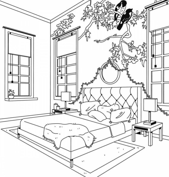 Интерьер спальни раскраска
