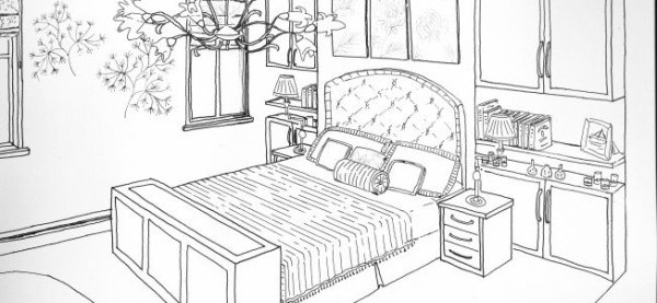 Раскраска спальной комнаты