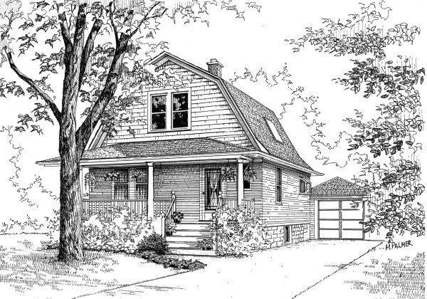 Домик с верандой карандашом