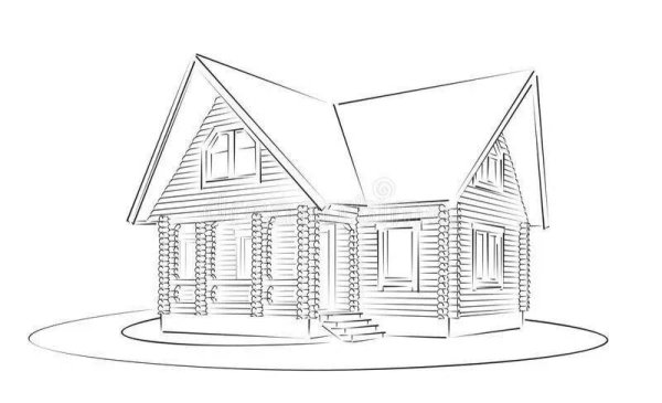Бревенчатый дом карандашом
