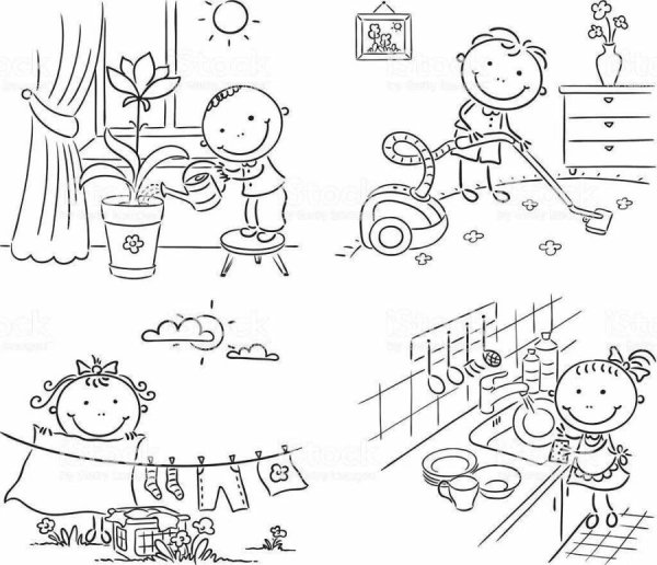 Раскраска уборка в доме для детей