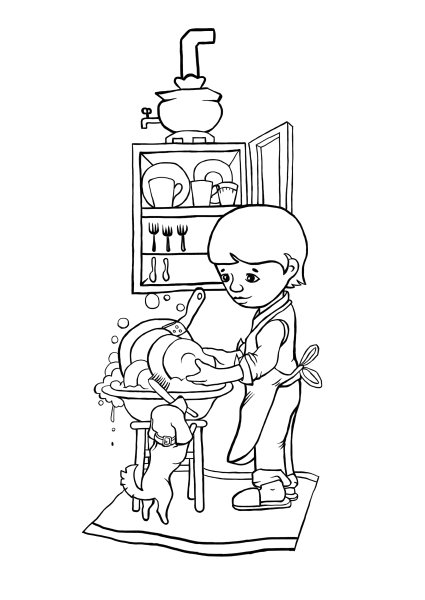 Раскраска домашние дела для мальчиков