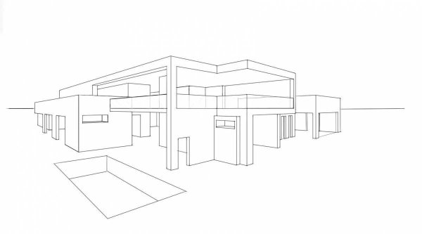 Современный дом рисунок карандашом