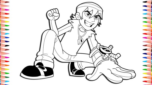 Бен 10 и Кевин дерутся раскраска