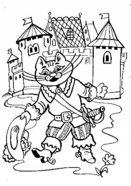 Раскраска кота в сапогах из сказки Шарля Перро