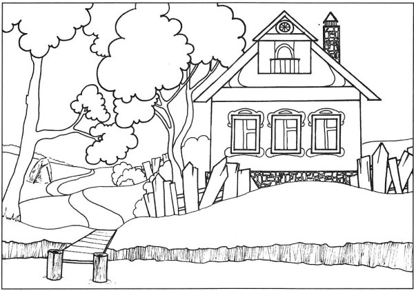 В деревне. Раскраска