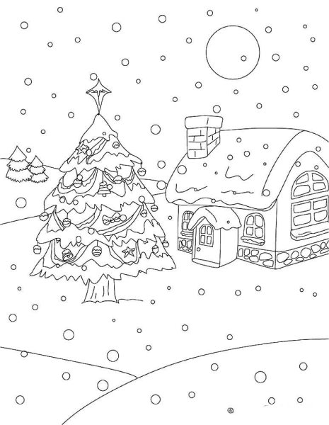 Зимний пейзаж раскраска