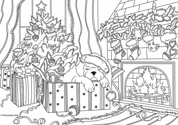 Новогодний камин раскраска