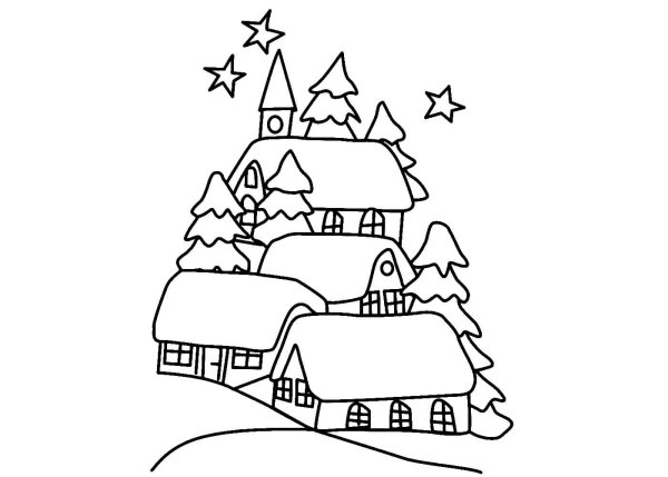 Новогодний пейзаж раскраска