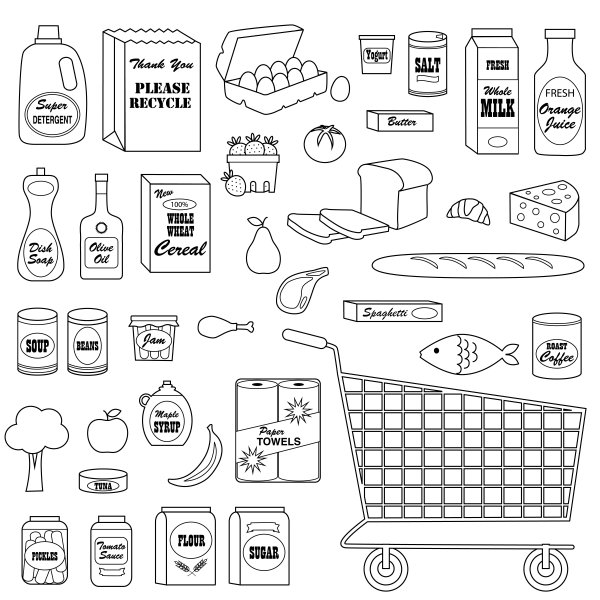 Продукты в магазине раскраска для детей