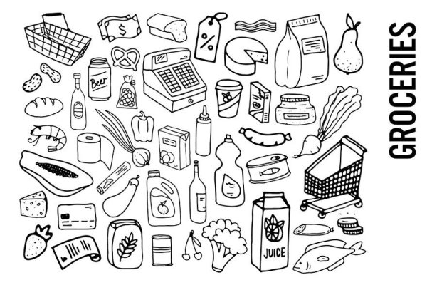 Раскраска еда из магазина