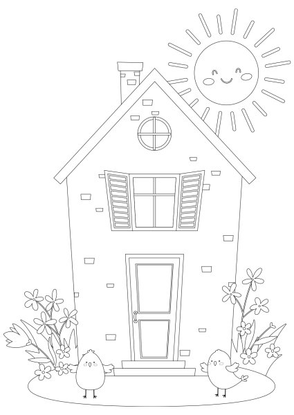 Раскраска дом солнышко