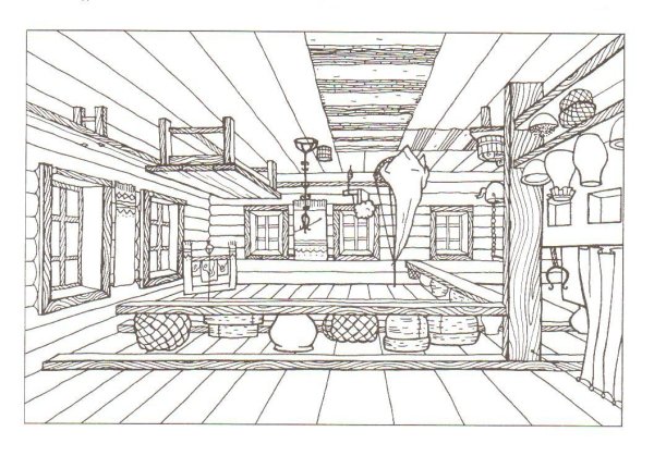 Изба внутри раскраска