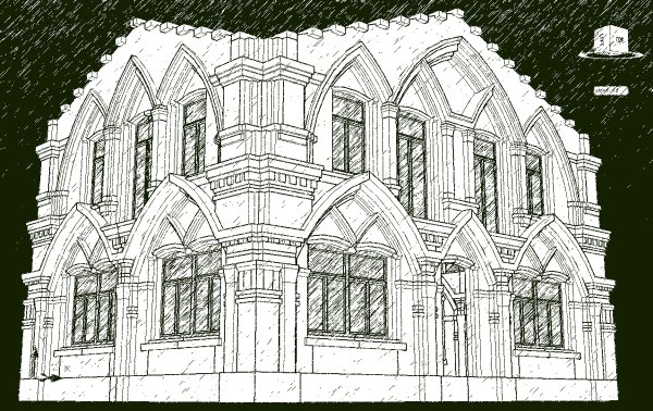 Эскиз здания в готическом стиле