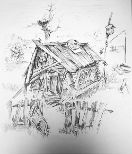 Деревня рисунок карандашом