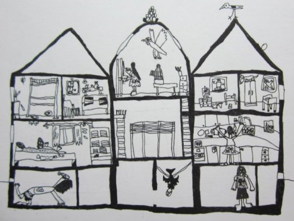 Рисование. Домик снаружи и внутри