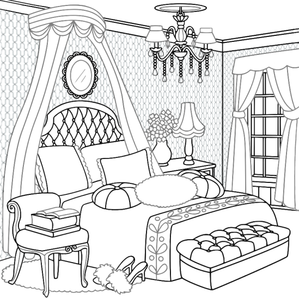 Раскраска спальная комната