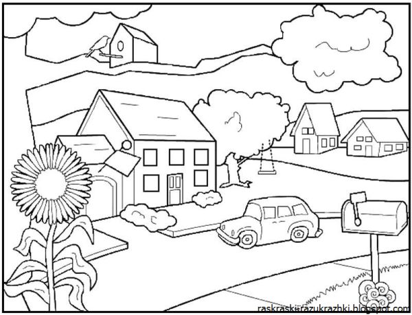 Раскраска улицы города для детей