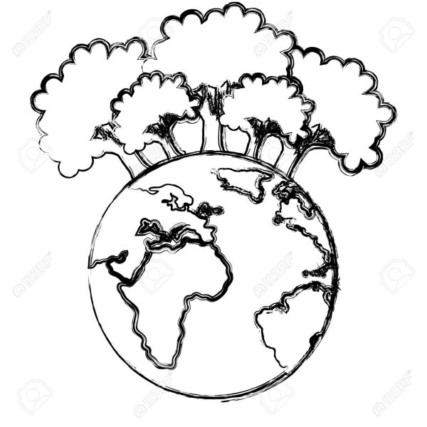 Раскраска Планета земля с деревьями