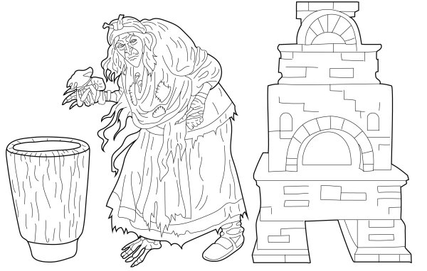 Раскраска баба Яга для детей