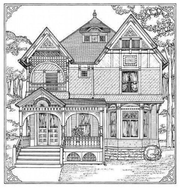 Раскраска дом сложный